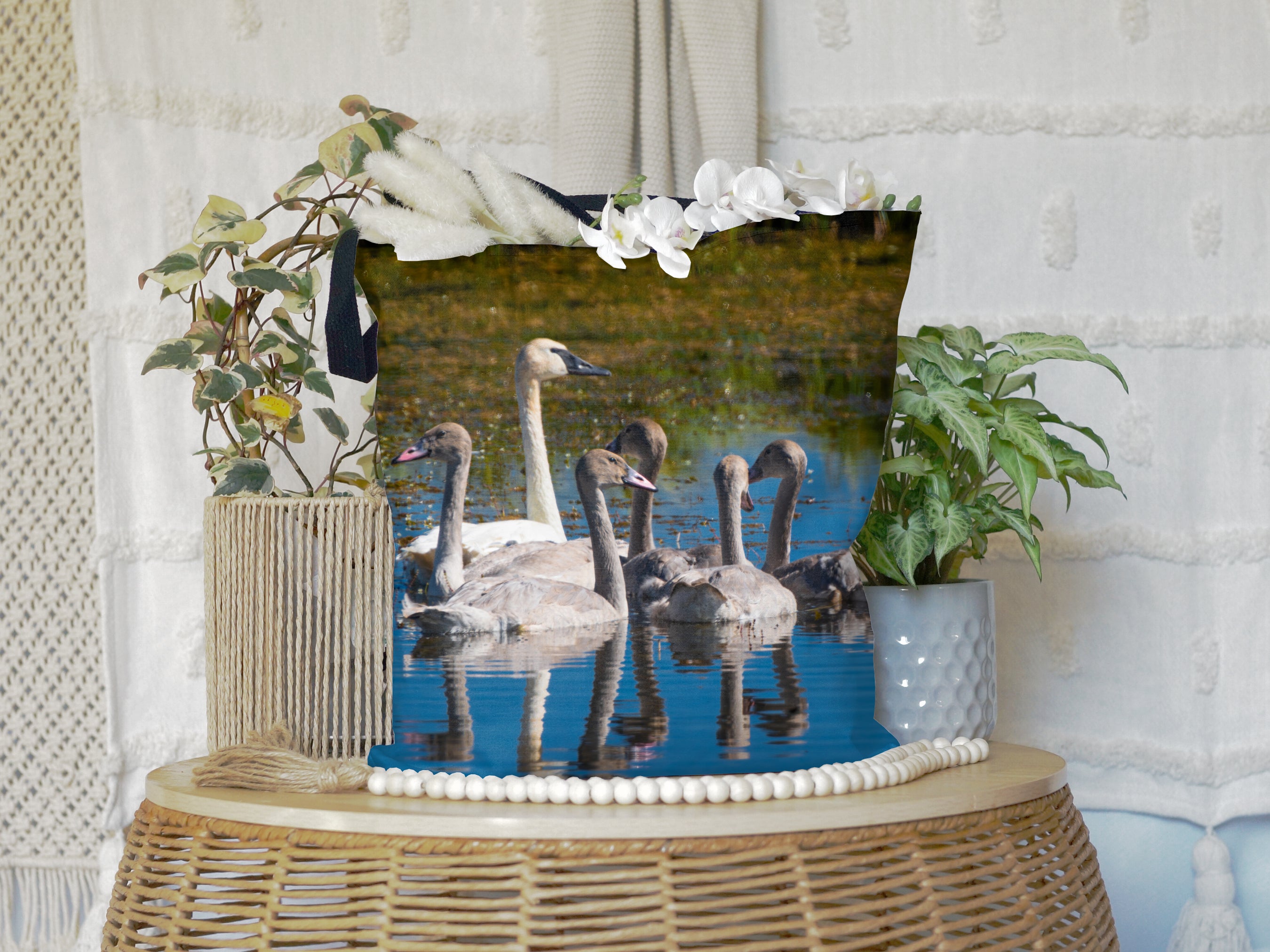 Swans All-Over Print Large Tote Bag